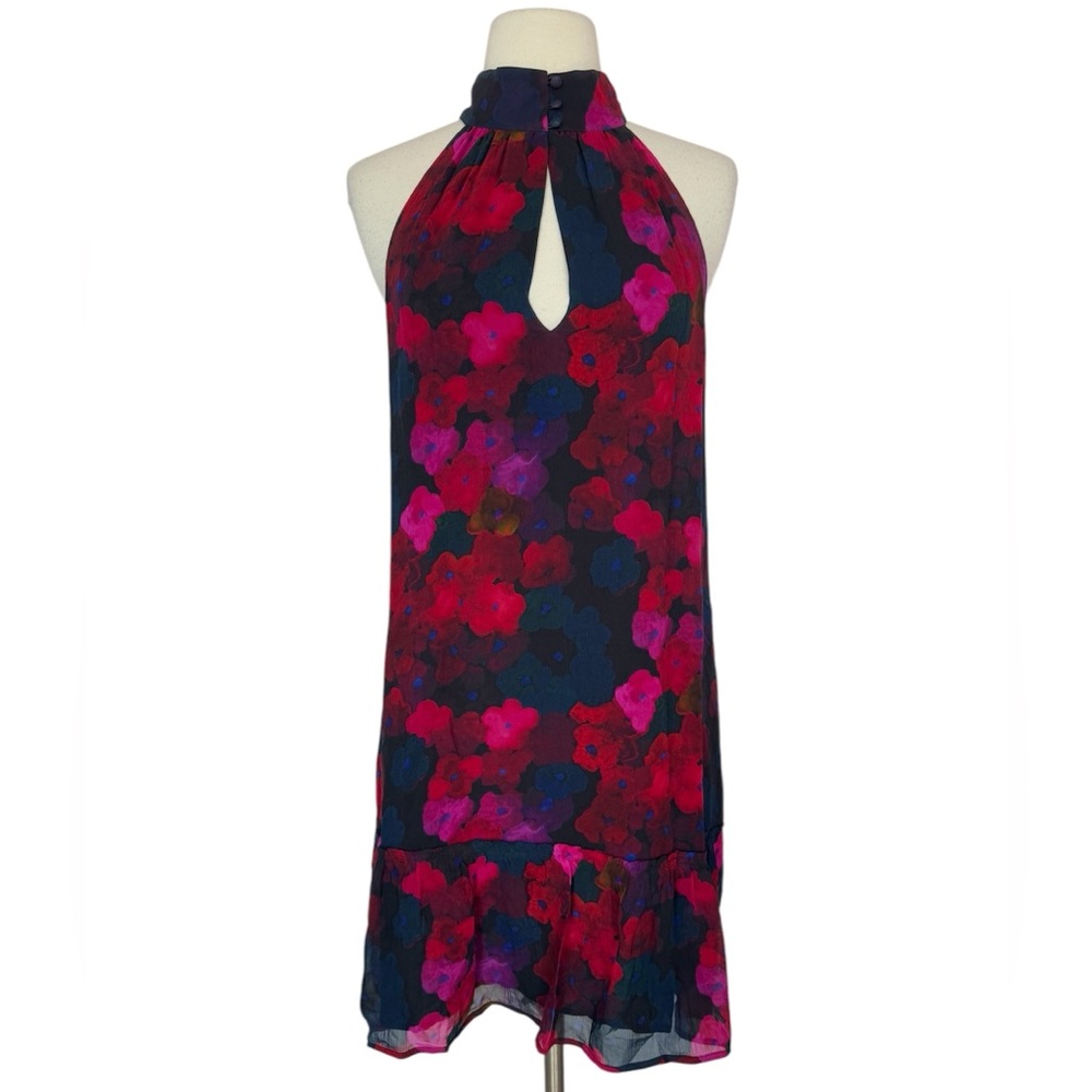 PAIGE Cayman Floral Silk Mini Women’s Dress Halter Neck Red and Purple SZ Small